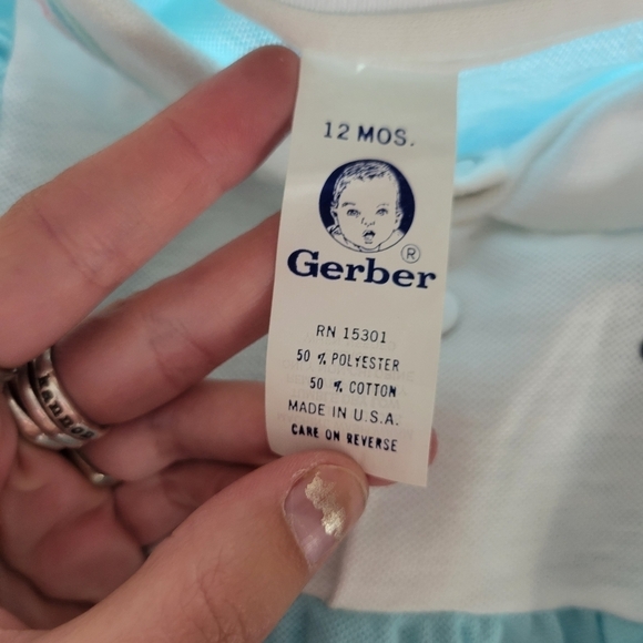 Gerber Vintage Baby Girl 12 Months Bodysuit Blue Short Sleeve Collared Onesie - Picture 6 of 6